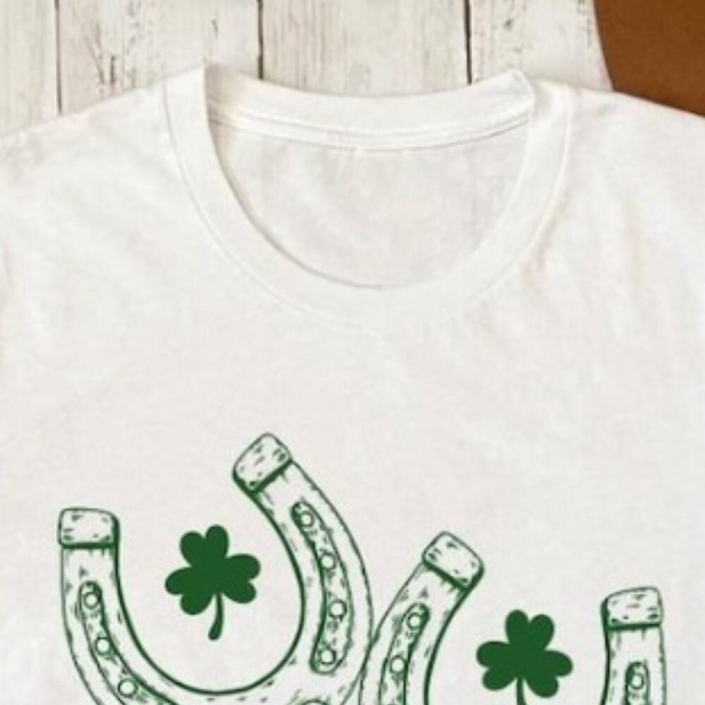 St. Patrick's Day Cowgirl Shirt, Lucky Horseshoe Clover Tee - Picture 3 of 4